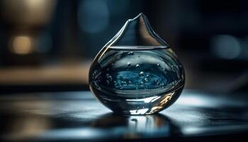 transparent verre bouteille reflétant bleu bar Contexte généré par ai photo