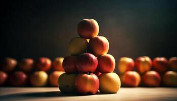 frais, biologique des fruits empilés dans une cercle généré par ai photo