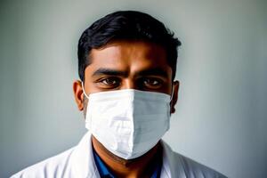 un Indien homme portant protecteur masque. convoitise 19. port du masque avec confiance. génératif ai photo