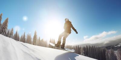 snowboarder est Aller vers le bas sur une Montagne ai généré photo