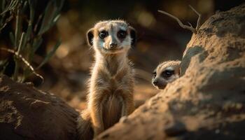 petit suricate étroitement en train de regarder la nature dans Afrique généré par ai photo