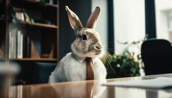 duveteux lapin séance sur tableau, à la recherche mignonne généré par ai photo