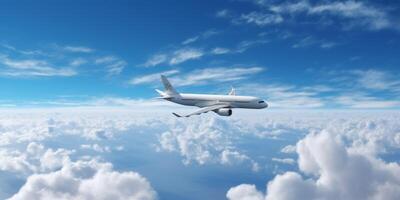 avion est en volant au dessus le nuage dans ciel ai généré photo