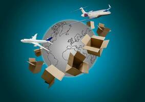 livraison des boites autour le Terre, commerce électronique en ligne achats et logistique livraison importer exportation photo