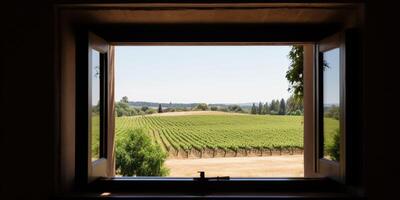 fenêtre avec une vue de vignoble ai généré photo