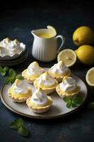 citron Meringue tartes, un mordre desserts idée, produire ai photo