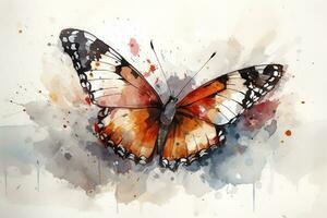 une papillon repos sur une fleur pétale aquarelle peinture, magnifique Naturel formes, croustillant nettoyer formes, coloré, blanc arrière-plan, produire ai photo