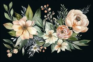 utilisation aquarelle à créer une séries de abstrait floral motifs, en utilisant Couleur et forme à Capturer le essence de fleurs sans pour autant représentant leur de façon réaliste, produire ai photo