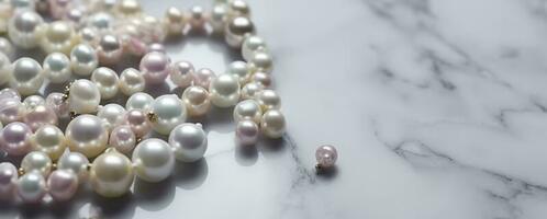 perles Contexte. perles sur marbre arrière-plan, produire ai photo