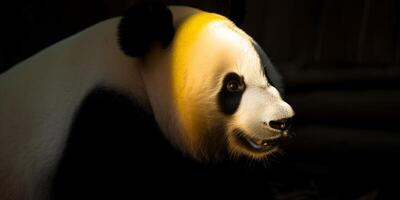 Panda avec Jaune lumière derrière sur il ai généré photo