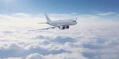 avion est en volant dans le ciel au dessus le des nuages ai généré photo