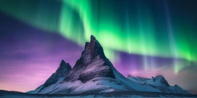 photo de Montagne et aurore borealis ai généré