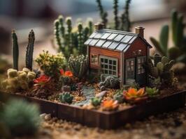 fantaisie miniature Accueil fleurs plantes succulentes et cactus dans le jardin établi avec génératif ai La technologie photo