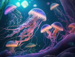 méduse nage dans le océan mer établi avec génératif ai La technologie photo