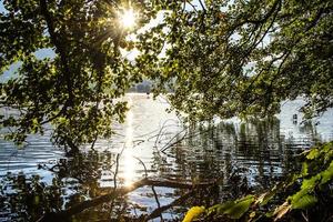 les arbres se reflètent sur le lac levico photo