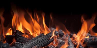 Orange flamboyant de Feu sur une foncé Contexte ai généré photo