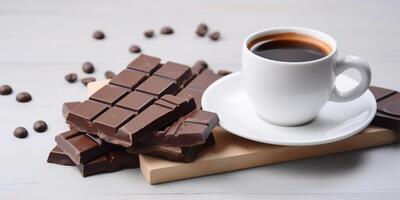 Chocolat bars et une tasse de café ai généré photo