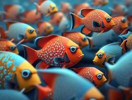 groupe de coloré des poissons sur foncé Contexte établi avec génératif ai La technologie photo