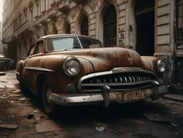 fragments de un vieux voiture établi avec génératif ai La technologie photo