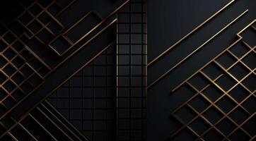 foncé noir mosaïque Contexte avec d'or lignes art déco luxe style texture établi avec génératif ai La technologie photo