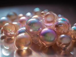 iridescent perle sphères sur une foncé Contexte liquide dynamique formes établi avec génératif ai technologie. photo