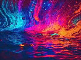 néon lumières chromatique holographique liquide dynamique formes sur foncé Contexte établi avec génératif ai technologie. photo