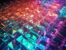 néon lumières chromatique holographique cubes sur foncé Contexte établi avec génératif ai technologie. photo