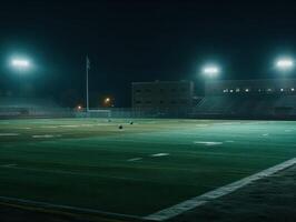 Football stade avec brillant lumières et des places établi avec génératif ai La technologie photo