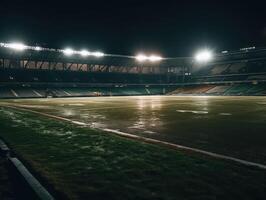 Football stade avec brillant lumières et des places établi avec génératif ai La technologie photo