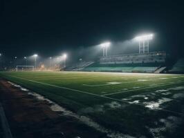 Football stade avec brillant lumières et des places établi avec génératif ai La technologie photo