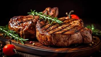 grillé porc ou du boeuf steaks ai génératif photo