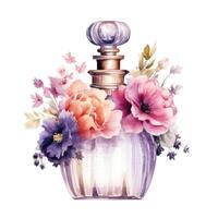 aquarelle parfum bouteille avec fleurs. illustration ai génératif photo