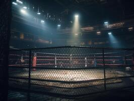 dans le combat cage intérieur vue de sport arène établi avec génératif ai technologie. photo