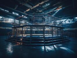 dans le combat cage intérieur vue de sport arène établi avec génératif ai technologie. photo