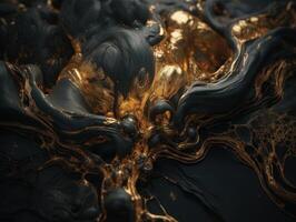 abstrait noir et or marbre Contexte. fantaisie fractale texture. numérique art. établi avec génératif ai La technologie photo