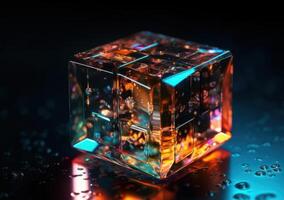futuriste verre cube Contexte génératif ai technologie. photo