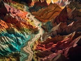 coloré papier Couper terrain montagnes Contexte établi avec génératif ai technologie. photo