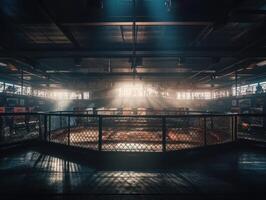 dans le combat cage intérieur vue de sport arène établi avec génératif ai technologie. photo