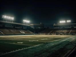 Football stade avec brillant lumières et des places établi avec génératif ai La technologie photo