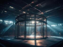 dans le combat cage intérieur vue de sport arène établi avec génératif ai technologie. photo