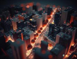 futuriste ville paysage paysage urbain isométrique vue nuit ville établi avec génératif ai La technologie photo