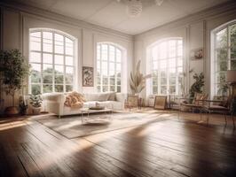 élégant composition de confortable vivant pièce intérieur établi avec génératif ai technologie. photo