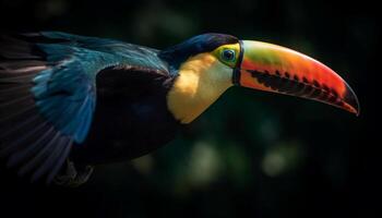 vibrant toucan se percher sur branche dans tropical forêt tropicale beauté généré par ai photo