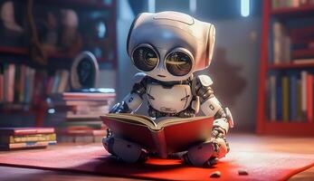 ai robot en train de lire livre, apprentissage et connaissance de ai intelligent ceconcept, ai génératif photo