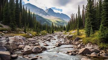 Montagne rivière. illustration ai génératif photo