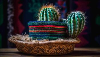 tranchant les épines protéger succulent plante dans bleu panier généré par ai photo