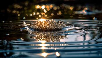 goutte de pluie éclabousser crée ondulations Naturel beauté brille généré par ai photo