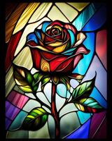 Rose coloré verre fleur art, ai génératif photo