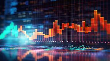 Stock échange marché graphique une analyse arrière-plan, affaires bougie bâton graphique graphique de Stock marché investissement commerce, flou concept, génératif ai illustration photo