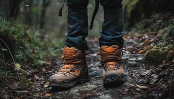 randonnée bottes conquérir montagnes, une réussi aventure généré par ai photo